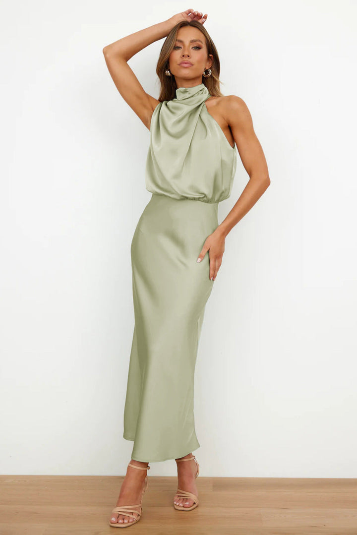 Rochelle | Vestido satinado femenino con cuello halter