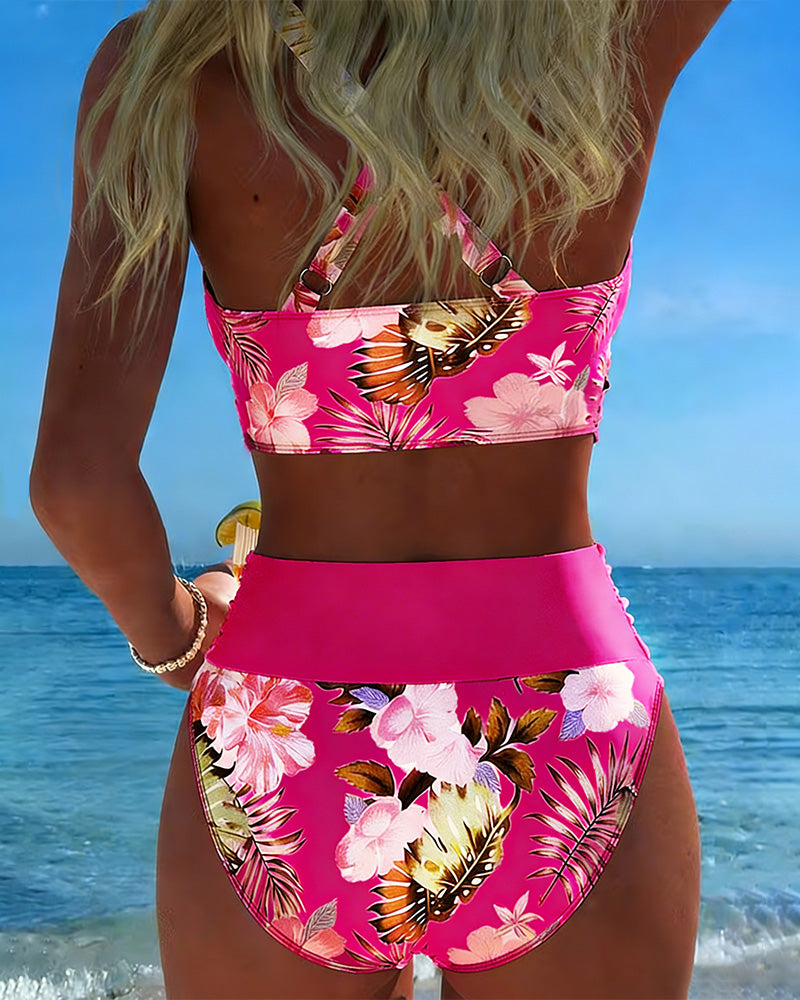 Jolina™ | Bikini fendu à contraste floral