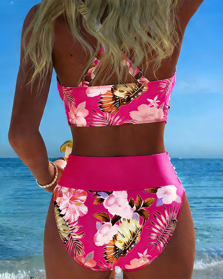Jolina™ | Bikini fendu à contraste floral