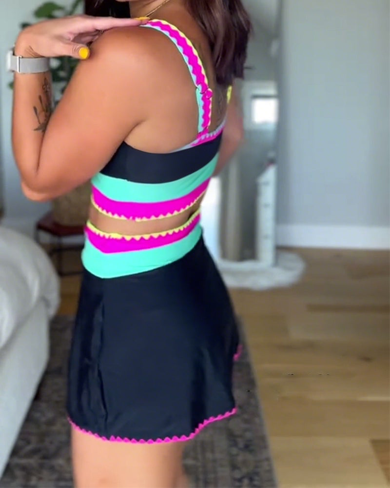 Myra™ | Maillot de bain trois pièces élégant à blocs de couleur