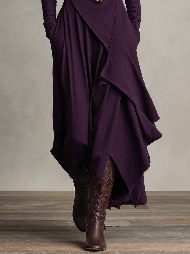 Natalia | Asymmetrical Knit Maxi Dress with Turtleneck