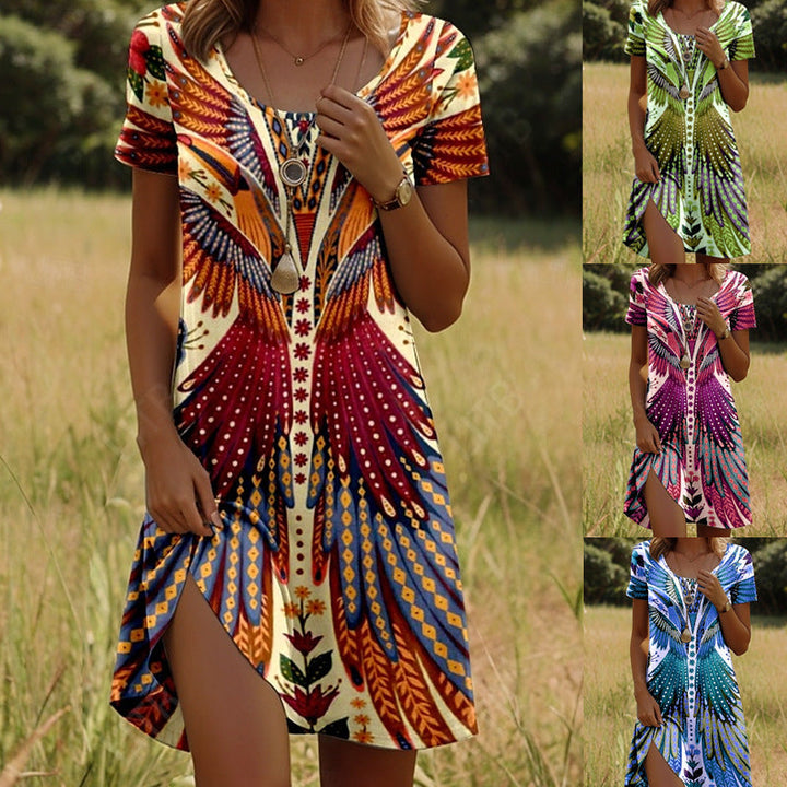 Kara | Trendy Dress with Round Neck and Floral Indian Accents