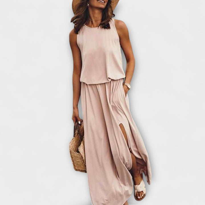 Vestido aireado, suelto y sin mangas con cuello redondo
