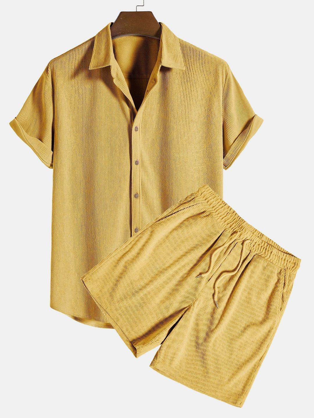 Conjunto Masculino de Dois Peças para Verão – Design Canelado Arejado e Ajuste Confortável