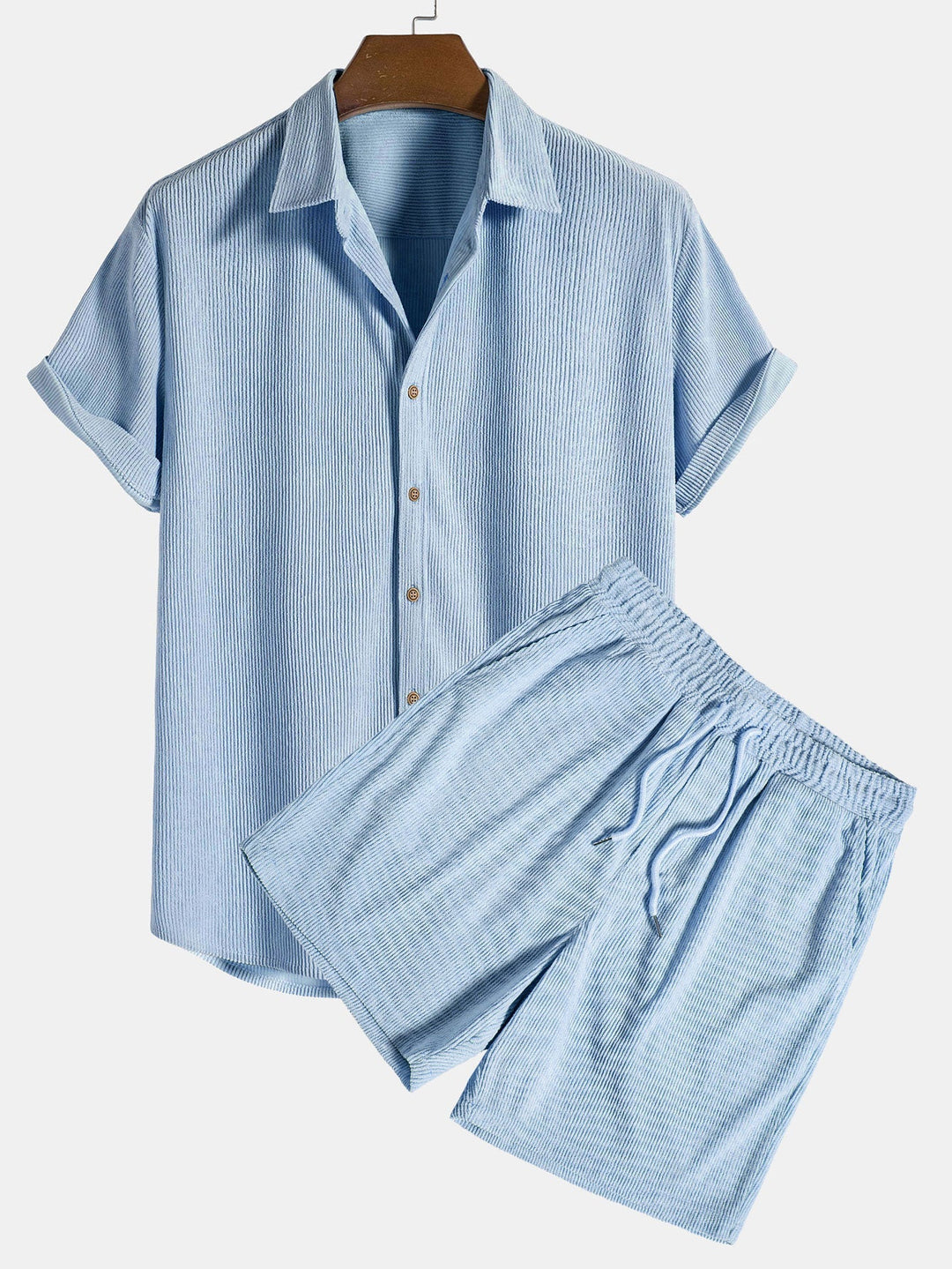 Conjunto Masculino de Dois Peças para Verão – Design Canelado Arejado e Ajuste Confortável