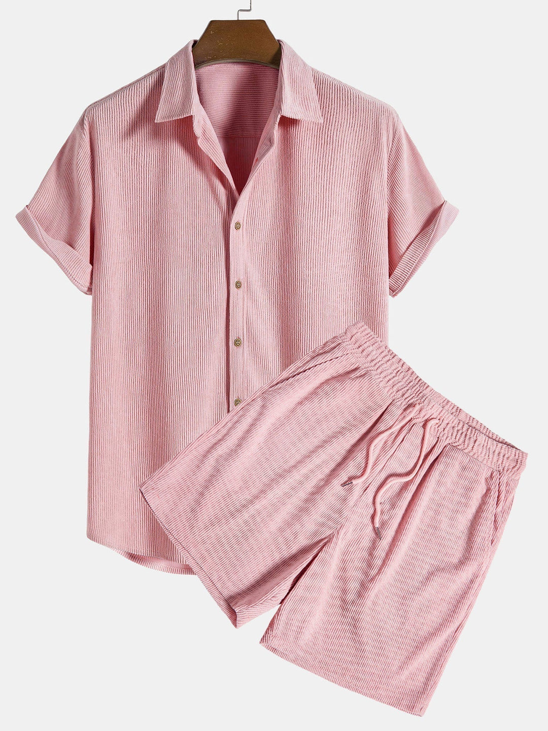 Conjunto Masculino de Dois Peças para Verão – Design Canelado Arejado e Ajuste Confortável