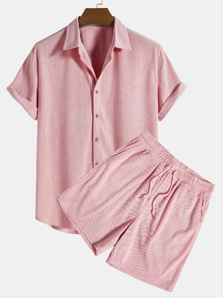 Conjunto Masculino de Dois Peças para Verão – Design Canelado Arejado e Ajuste Confortável