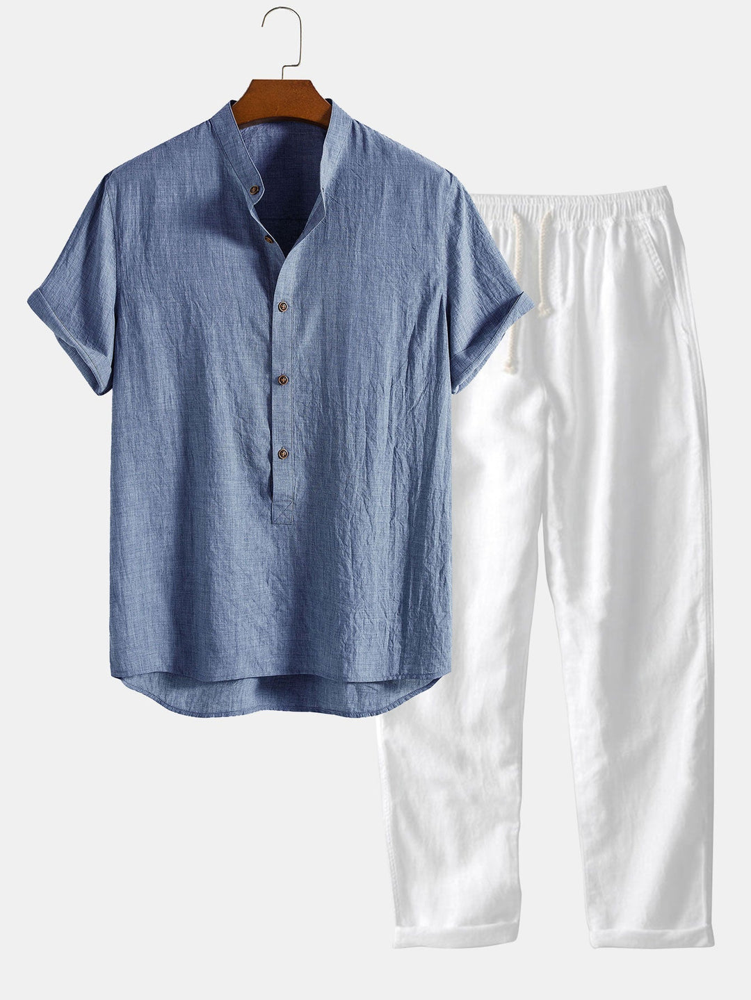 Men’s Linen-Look Set – Shirt & Straight Pants, Airy Fit