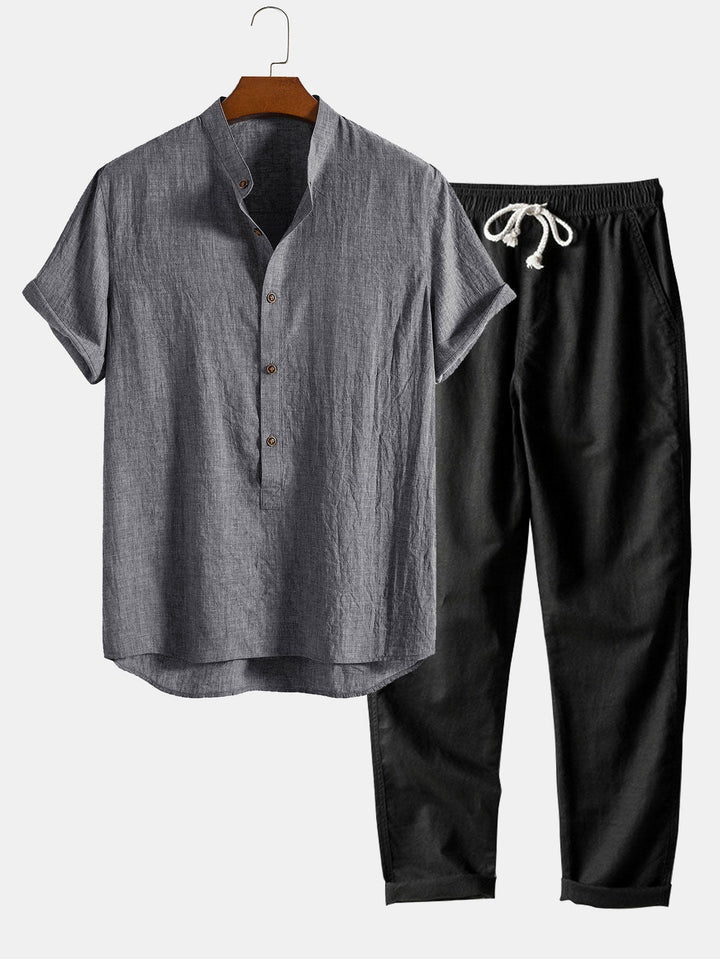 Men’s Linen-Look Set – Shirt & Straight Pants, Airy Fit