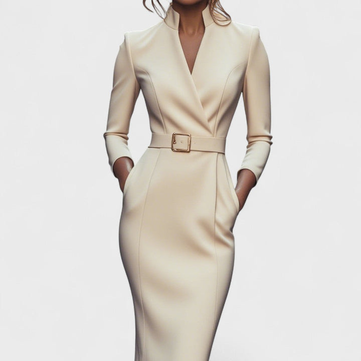 Vestido de mujer | cruzado midi elegante con cinturón