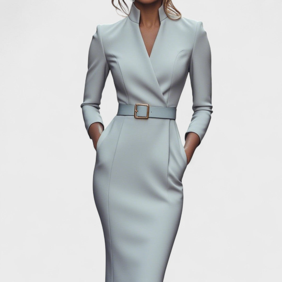 Vestido de mujer | cruzado midi elegante con cinturón