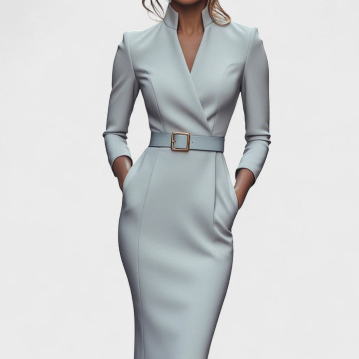 Vestido de mujer | cruzado midi elegante con cinturón