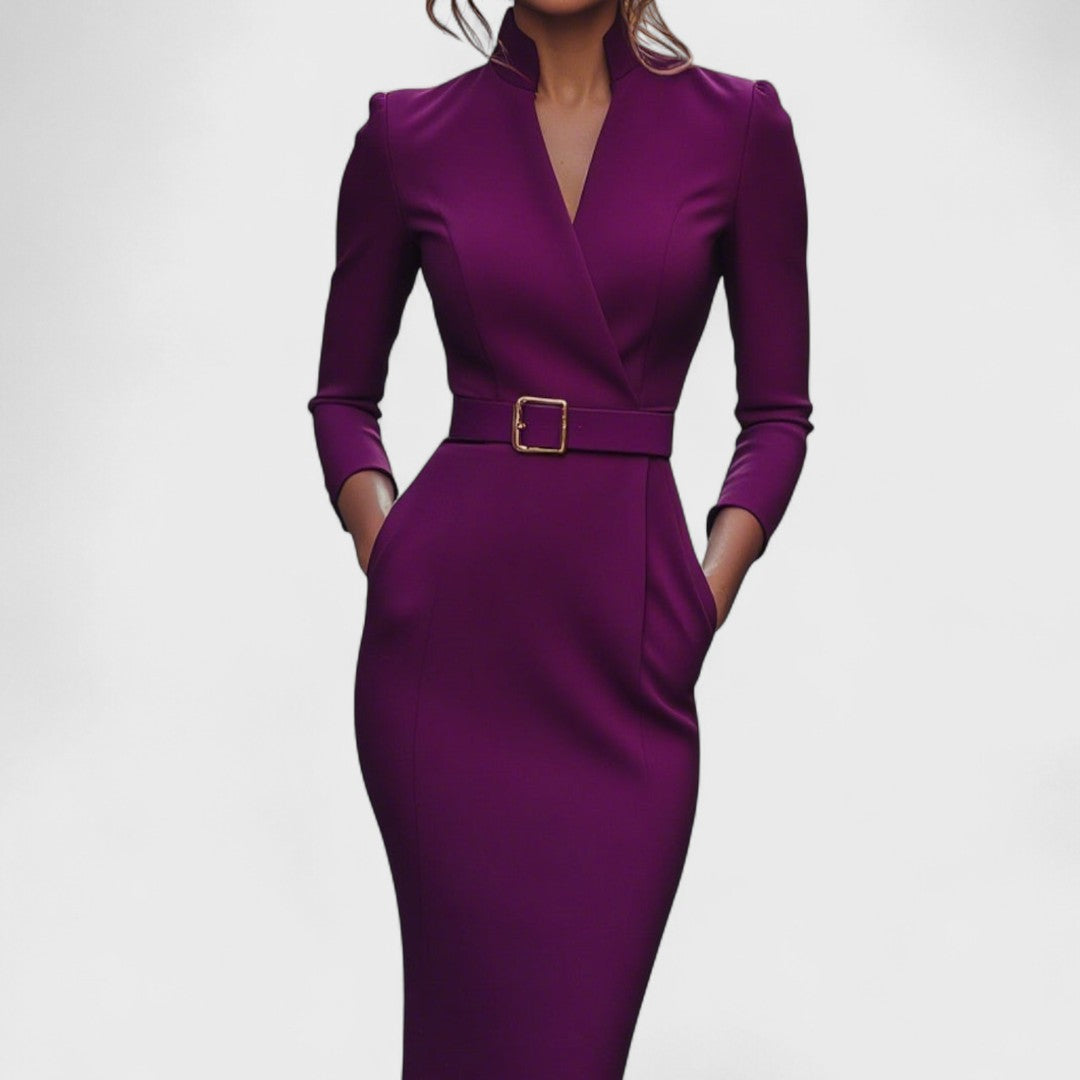 Vestido de mujer | cruzado midi elegante con cinturón