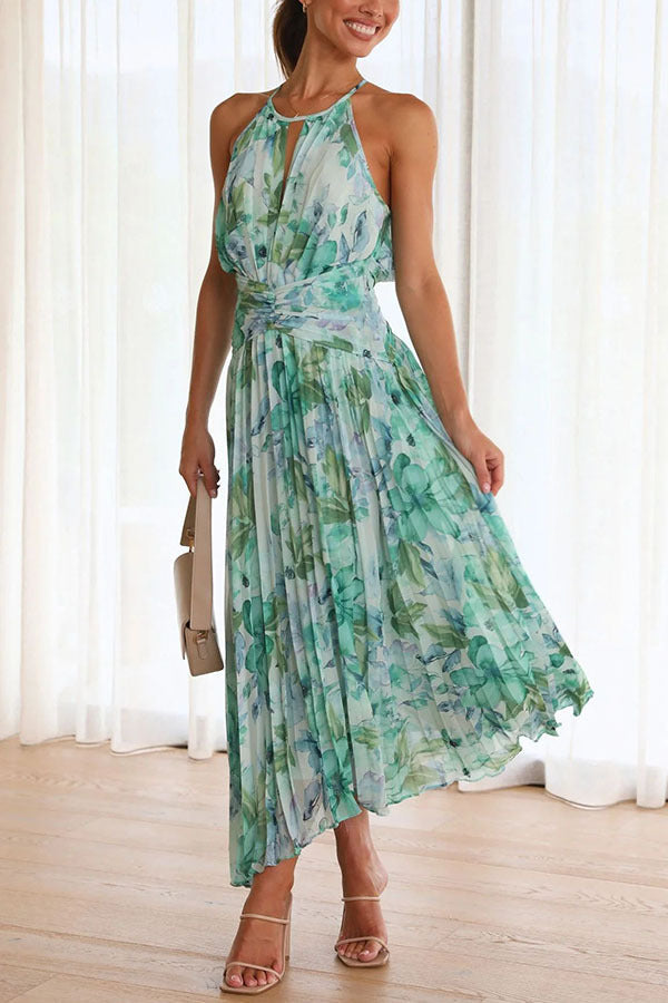 Robe maxi fleurie pour femme avec ceinture à nouer