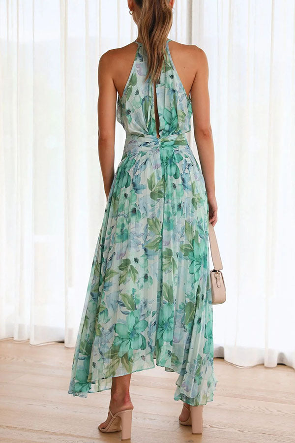 Robe maxi fleurie pour femme avec ceinture à nouer