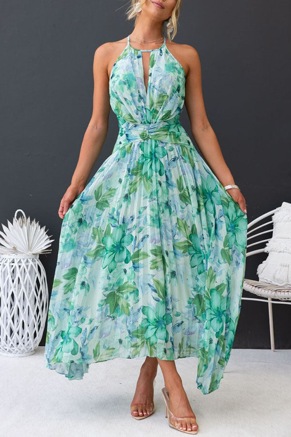 Robe maxi fleurie pour femme avec ceinture à nouer