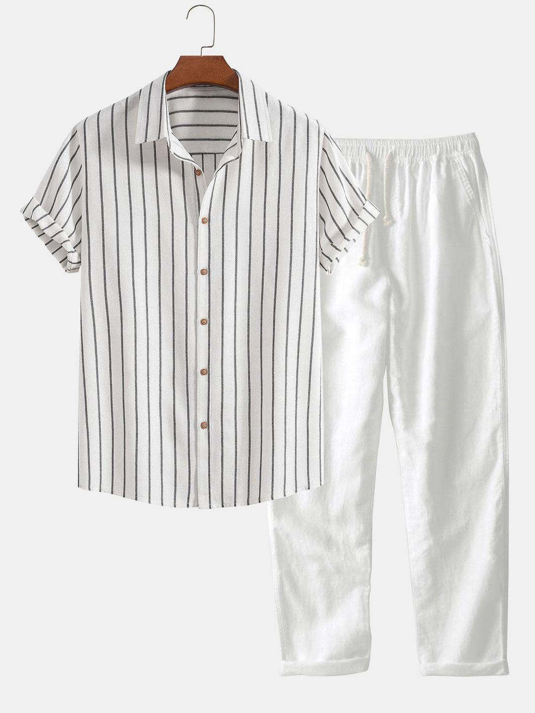 Conjunto Rayado de Hombre – Camisa y Pantalones para Primavera, Verano y Otoño