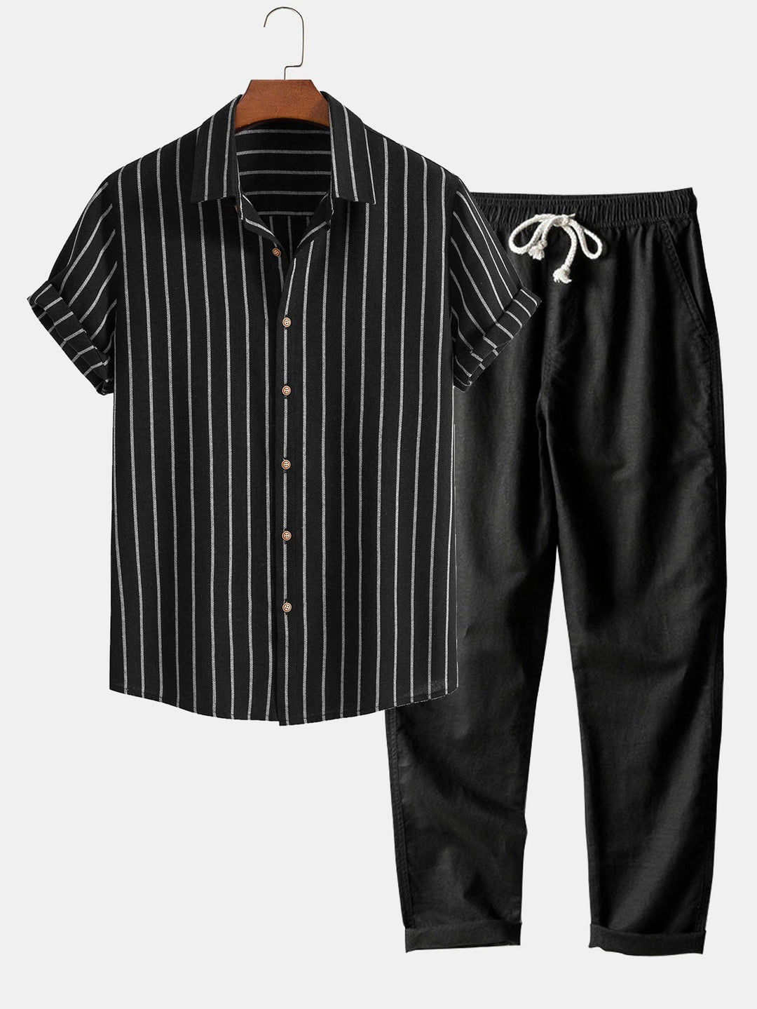 Conjunto Rayado de Hombre – Camisa y Pantalones para Primavera, Verano y Otoño