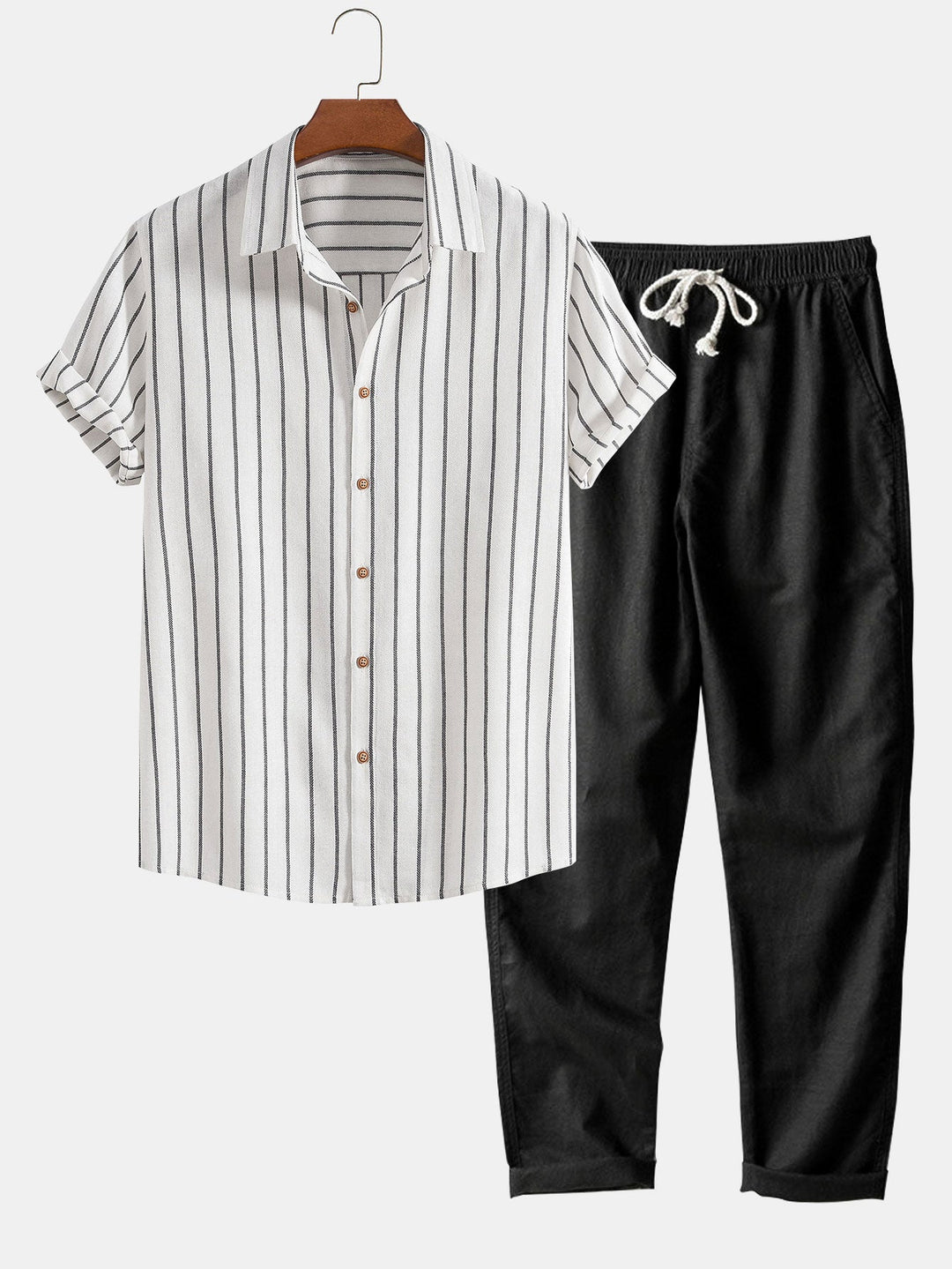 Conjunto Rayado de Hombre – Camisa y Pantalones para Primavera, Verano y Otoño