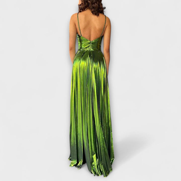 Vestido largo con tejido metálico