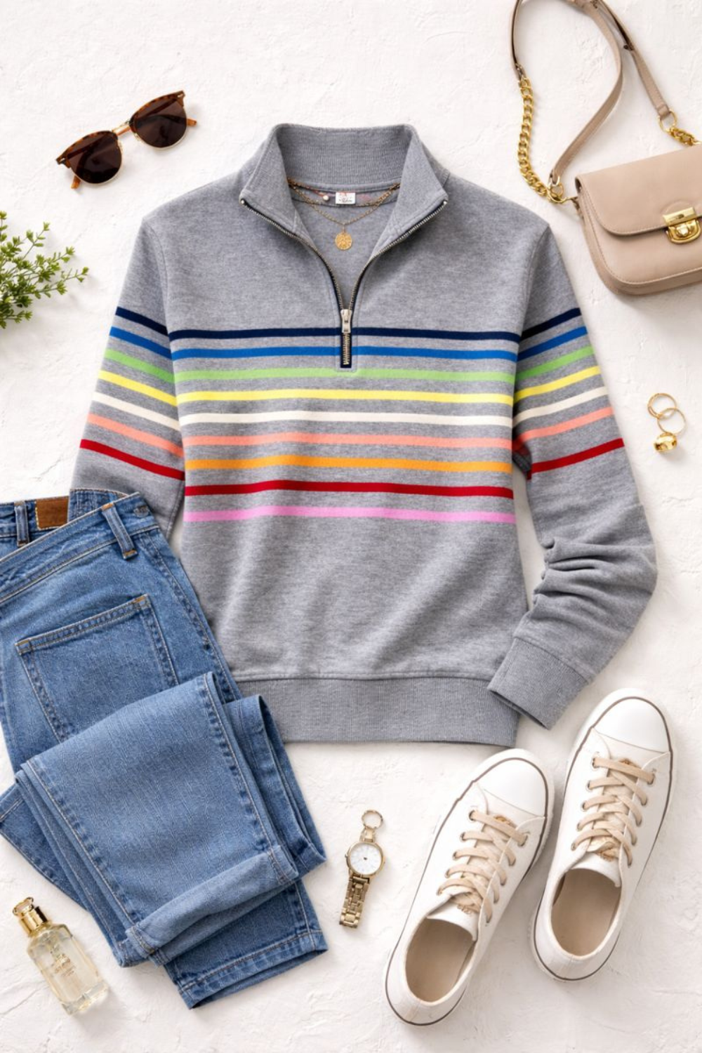 Vienna | Rainbow Striped Zip Sweatshirt