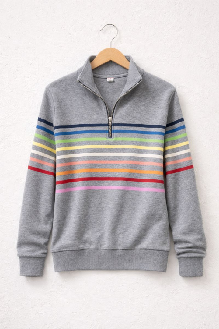 Vienna | Rainbow Striped Zip Sweatshirt