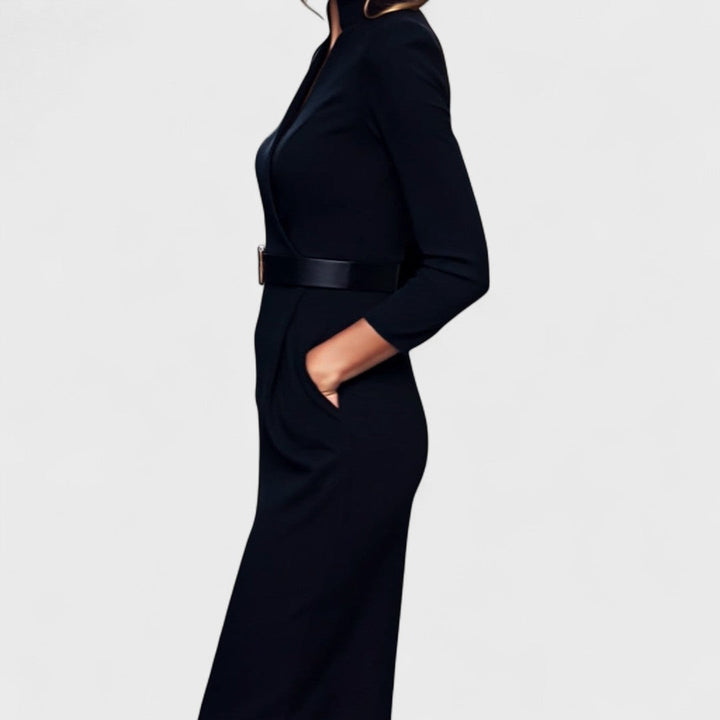 Vestido de mujer | cruzado midi elegante con cinturón