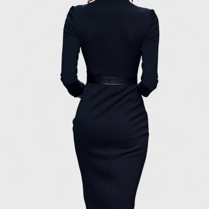 Vestido de mujer | cruzado midi elegante con cinturón
