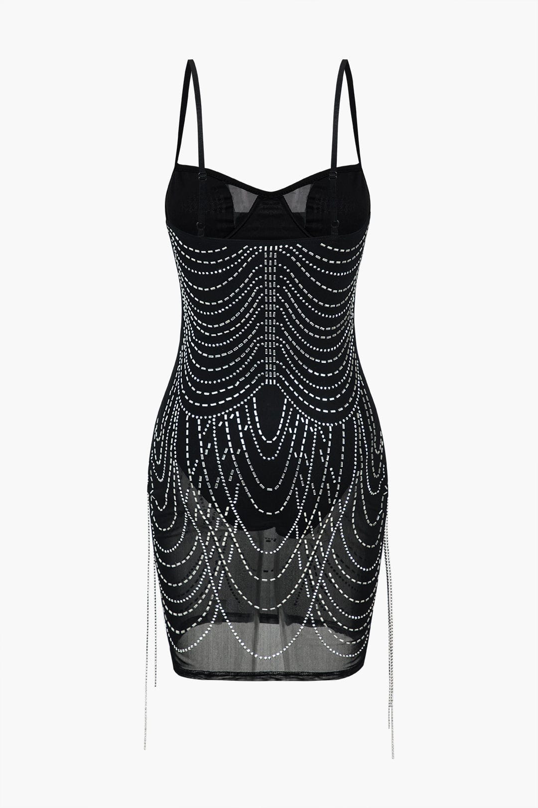 Celeste | Mini Vestido de Malla con Adornos de Diamantes de Imitación – Glamour Brillante para Noches Inolvidables