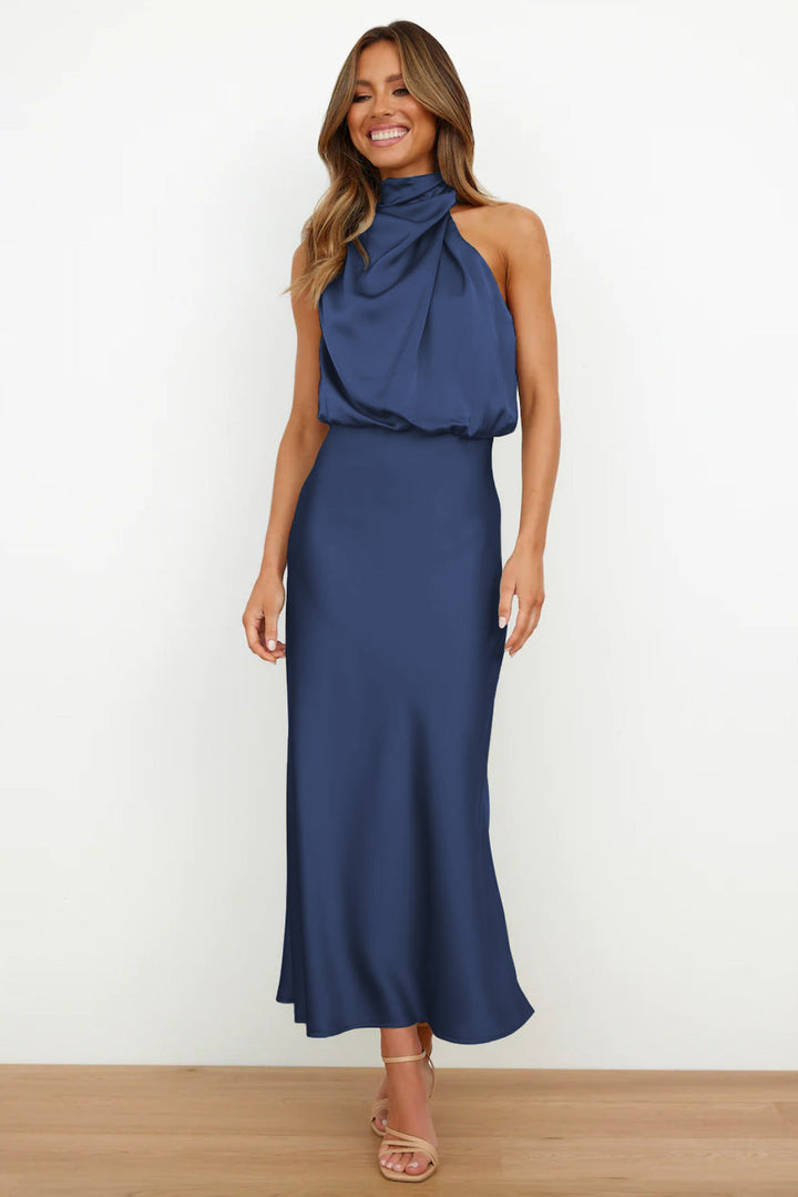 Rochelle | Vestido satinado femenino con cuello halter