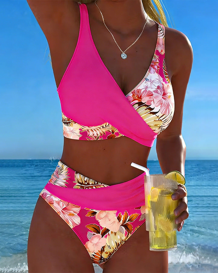 Jolina™ | Bikini fendu à contraste floral