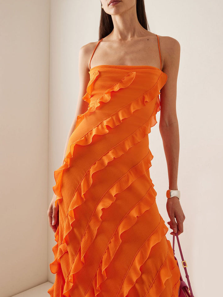 Women's maxi dress with ruffles on straps