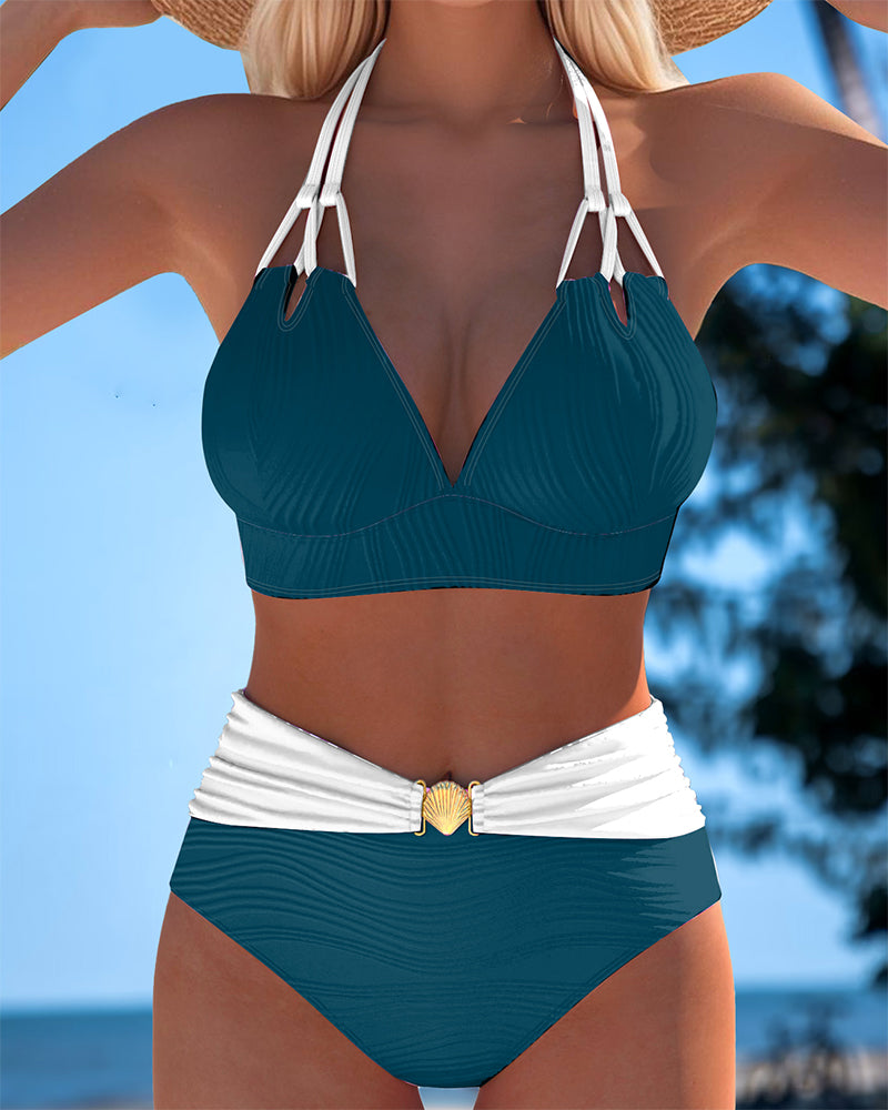 Lily™ | Maillot de bain taille haute à double bretelle avec couleur contrastante