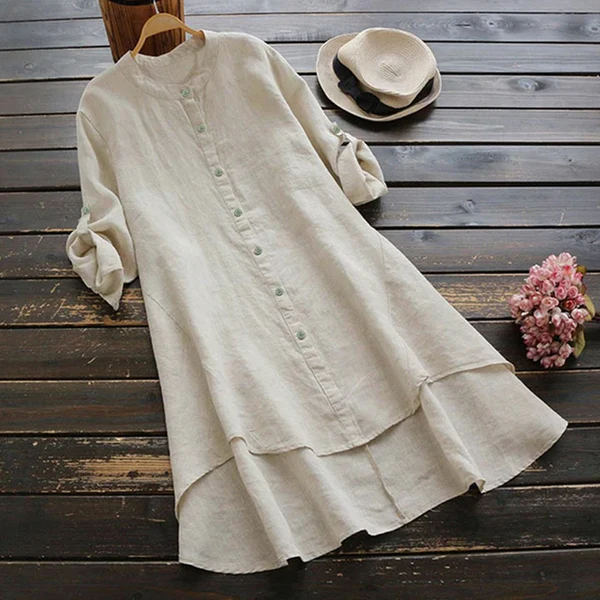 Robe midi pour femme avec fermeture à boutons, coupe ample et ourlet superposé