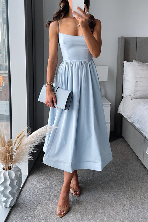 Vestido midi feminino elegante sem mangas com alças finas