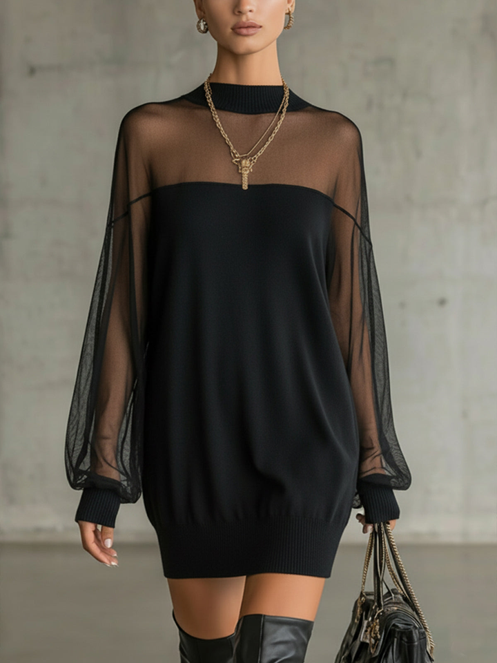 Damen Minikleid | mit Tüll und transparentem Oberteil