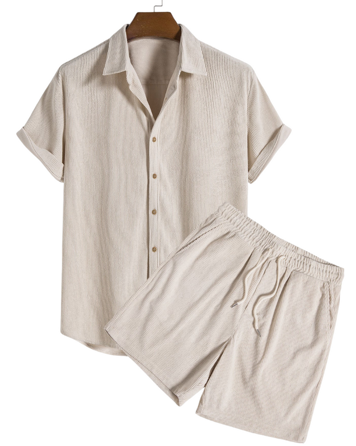Conjunto Masculino de Dois Peças para Verão – Design Canelado Arejado e Ajuste Confortável