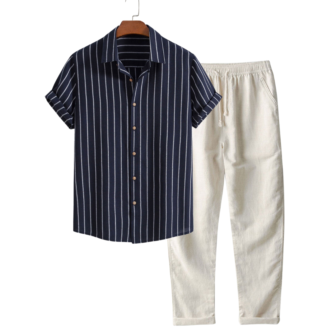 Conjunto Rayado de Hombre – Camisa y Pantalones para Primavera, Verano y Otoño