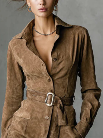 Women's Dress | Shirt-style Fitted Dress with Belt and Buttons