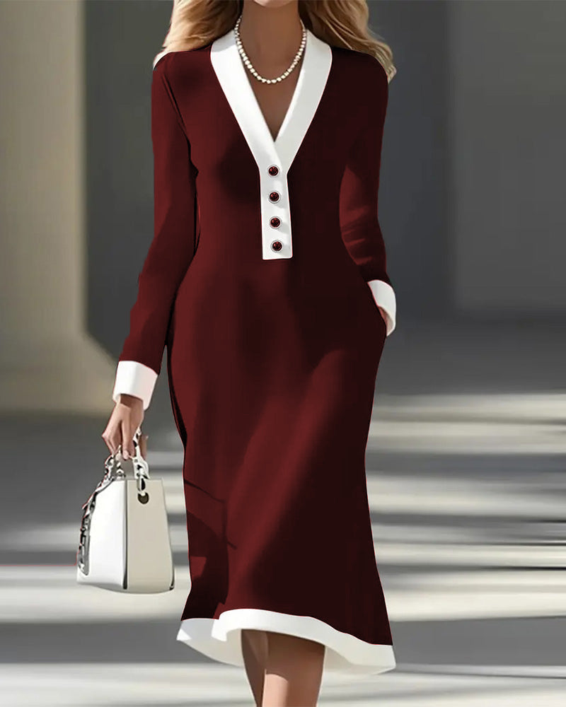 Vestido Midi Feminino com Mangas Longas e Botões