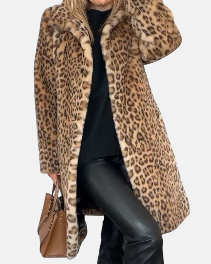 LEIA - Manteau long doux à imprimé léopard
