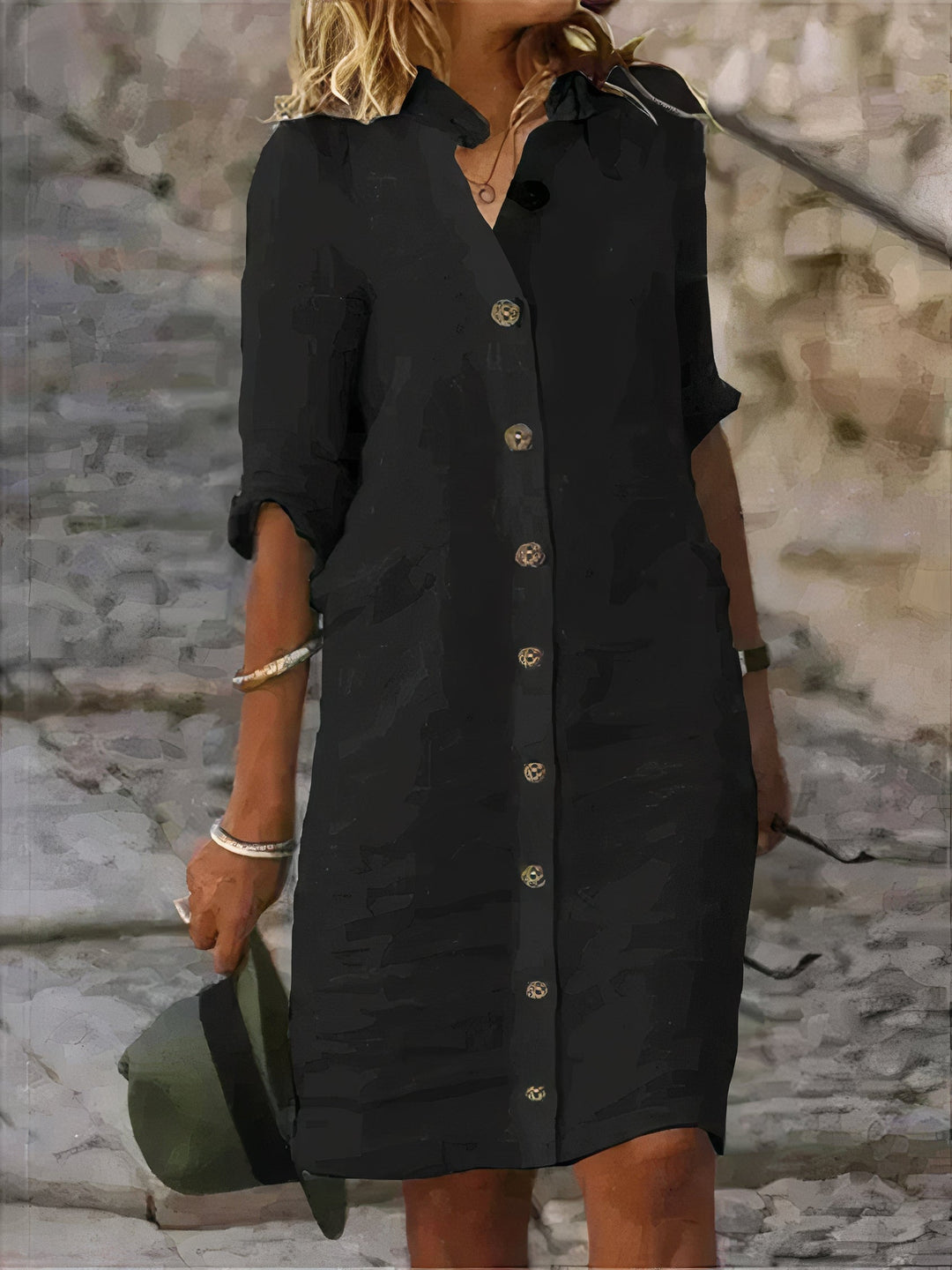 Women’s Button-Up Shirt Dress with Relaxed Fit and Collar