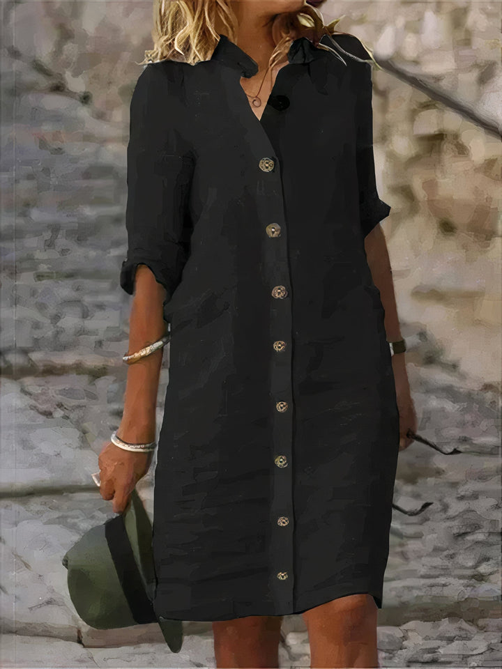 Women’s Button-Up Shirt Dress with Relaxed Fit and Collar