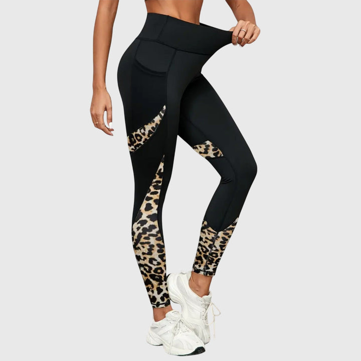 Pantalon d'entraînement taille haute imprimé léopard