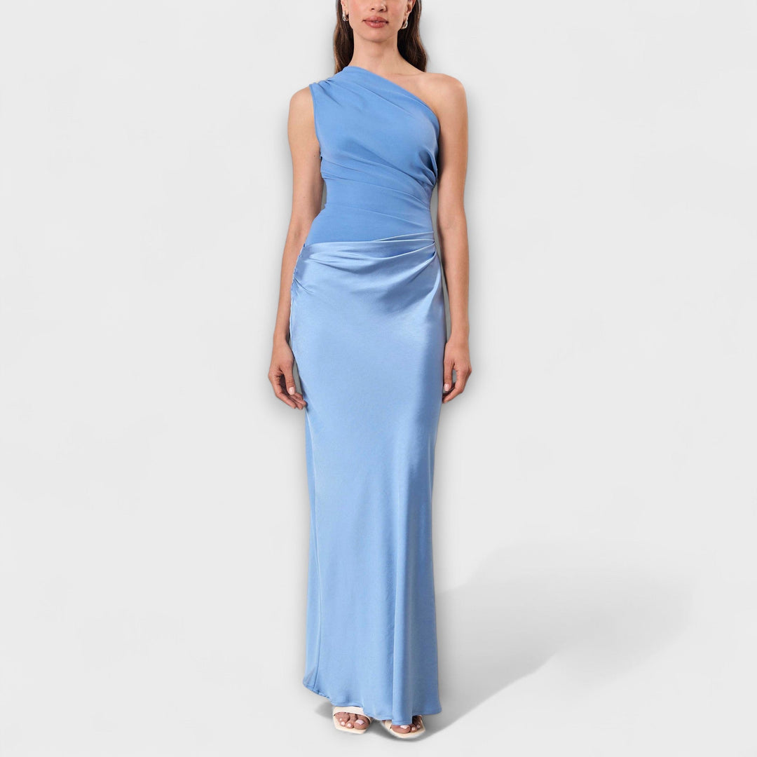 Elegancka plisowana sukienka maxi na jedno ramię
