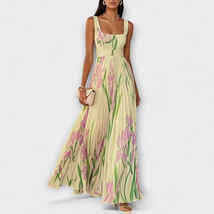 Vestido maxi de chifón floral fruncido