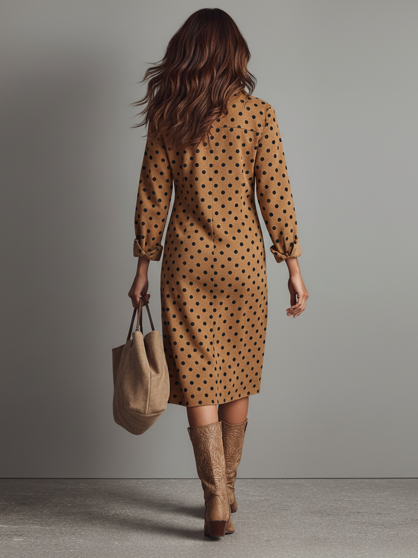 Robe chemise midi en suédine à pois pour femme