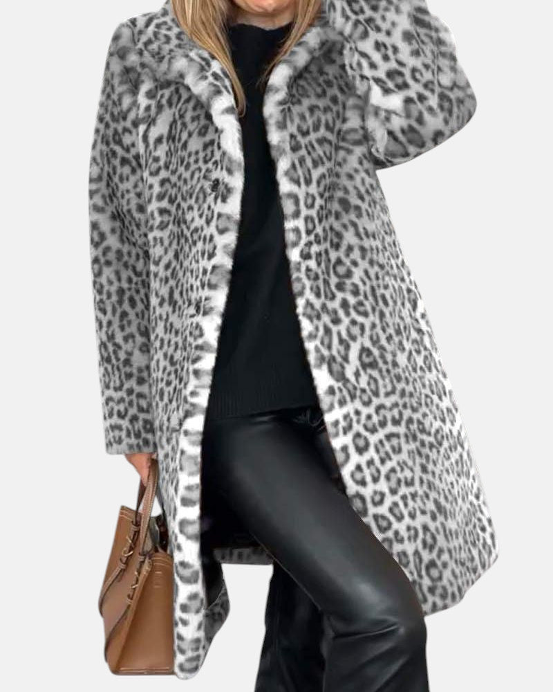 LEIA - Manteau long doux à imprimé léopard