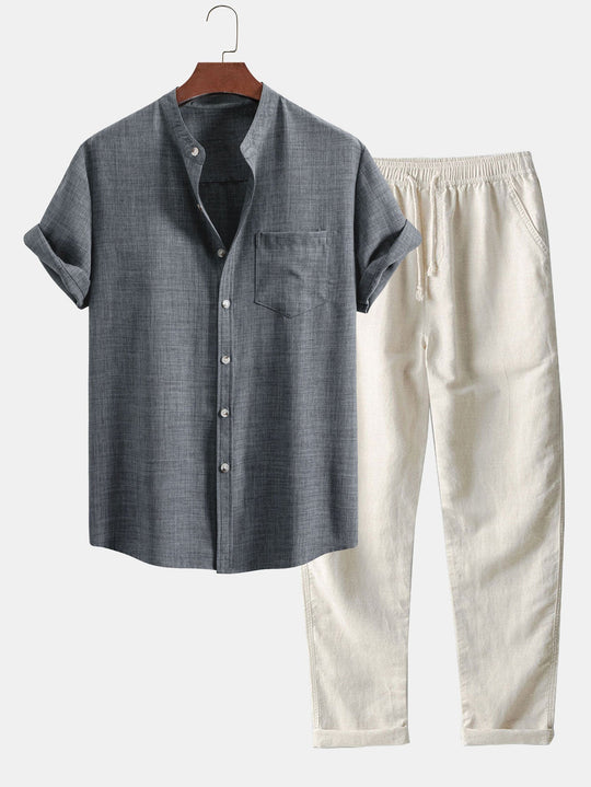 Conjunto Masculino de Manga Curta – Gola Alta e Ajuste Respirável