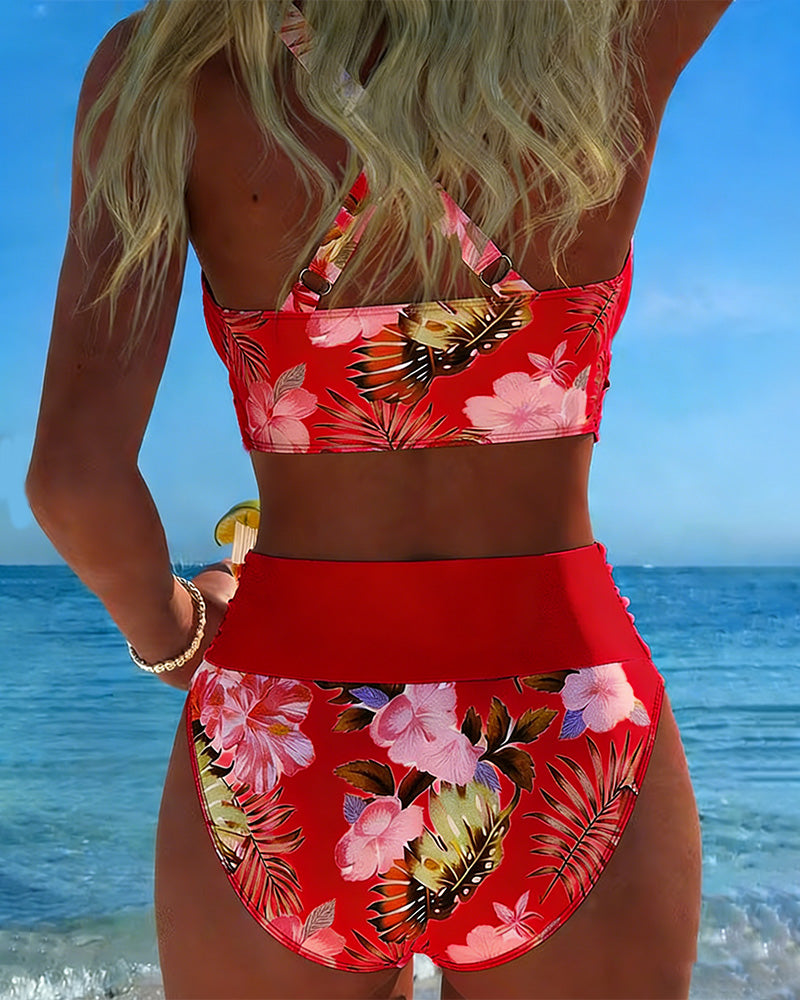 Jolina™ | Bikini fendu à contraste floral